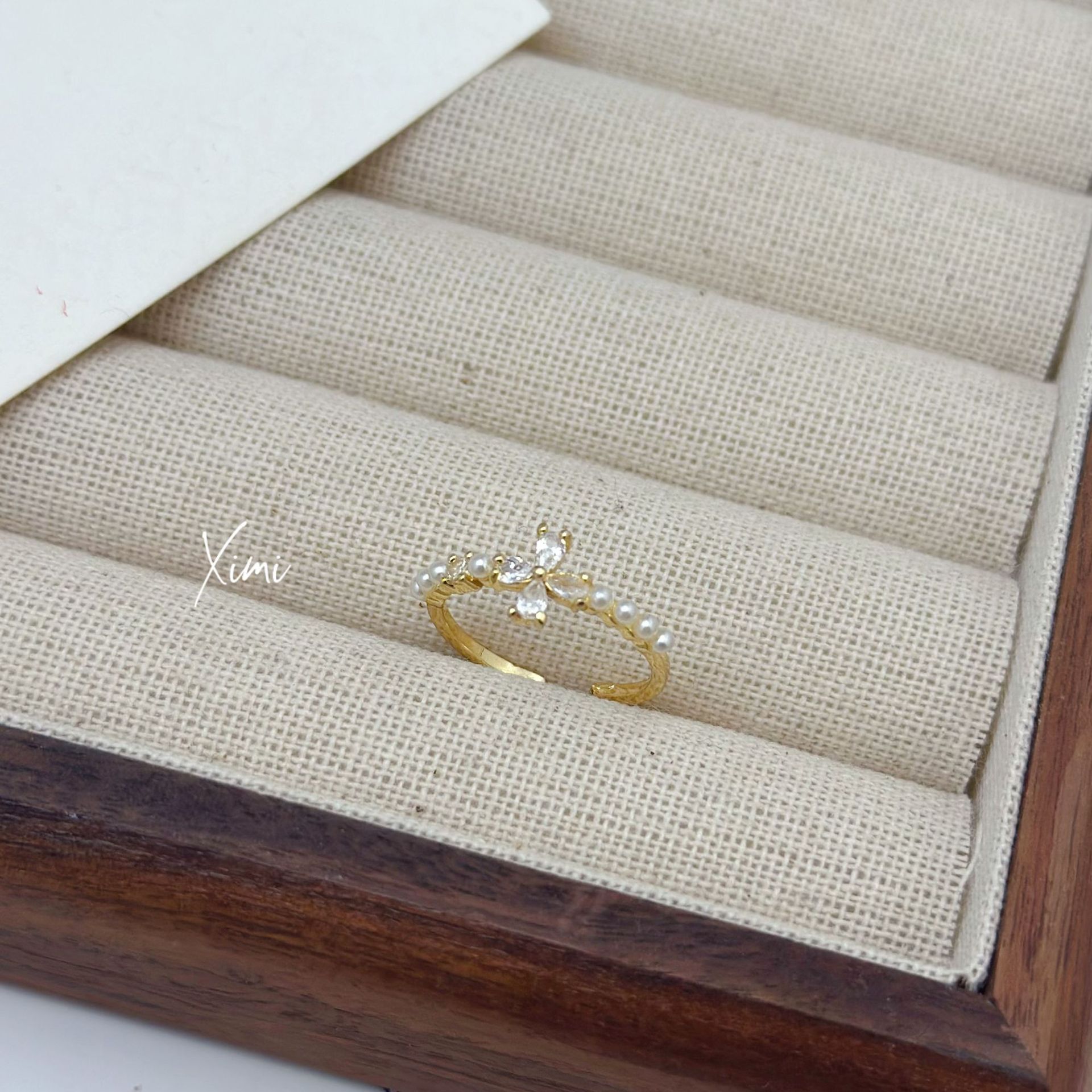 Ultra-Fine Zirconia Pearl Ring~Small Flower Sweet Super Sparkle Band Simple