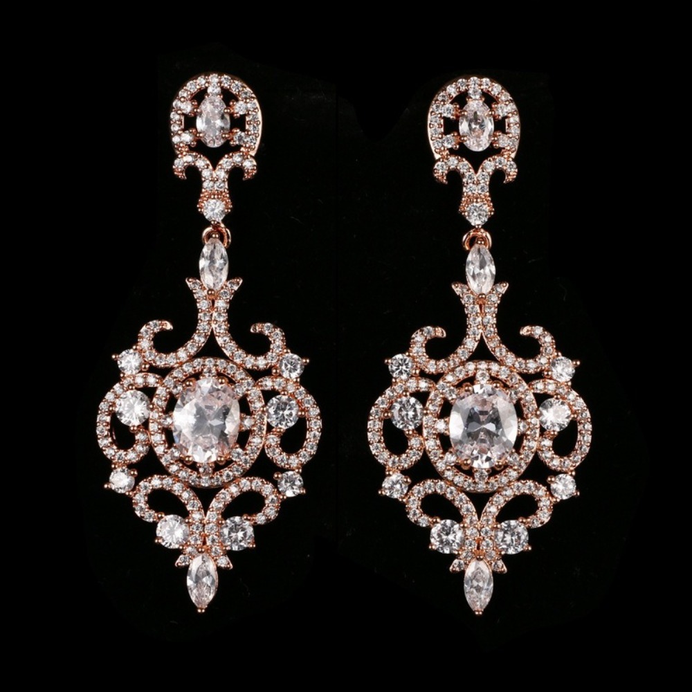 Dubai exaggerated long hollow earring ear stud earring AAA zircon super flash bridal evening earring