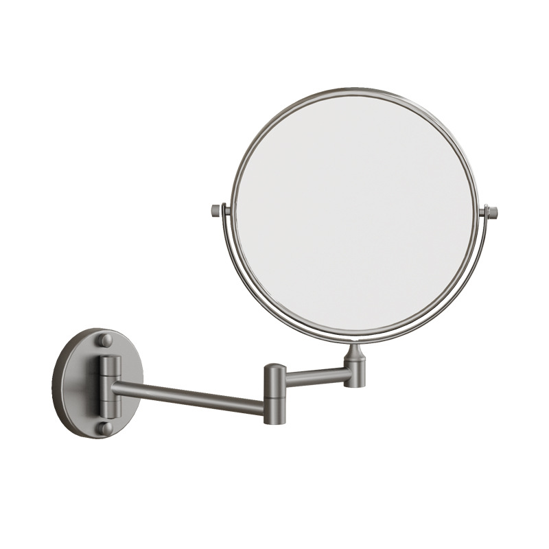 Gray makeup mirror 360-degree rotating telescopic folding double-sided mirror wall-mounted bathroom dressing bathroom no drilling