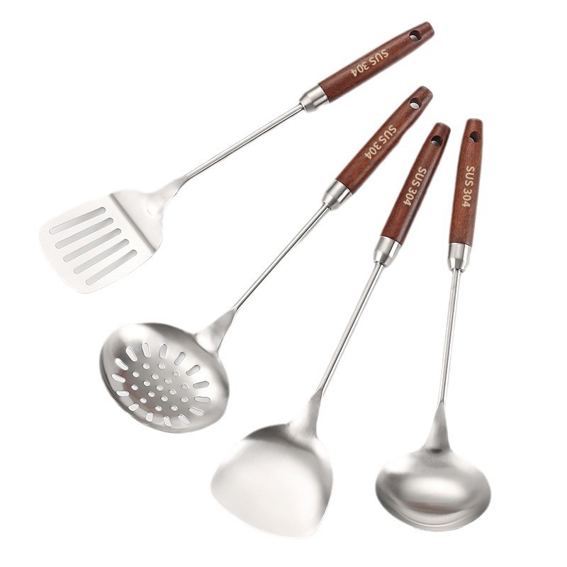 Thickened non-magnetic stainless steel pot shovel, kitchen wooden handle spatula, cooking spoon, 9.9 yuan store display