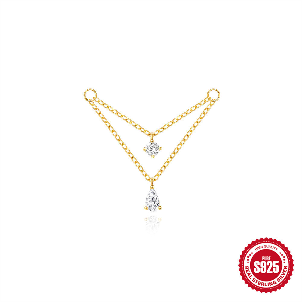 New S925 sterling silver tassel diamond-set pendant earring long chain cartilage chain piercing earring chain accessories women