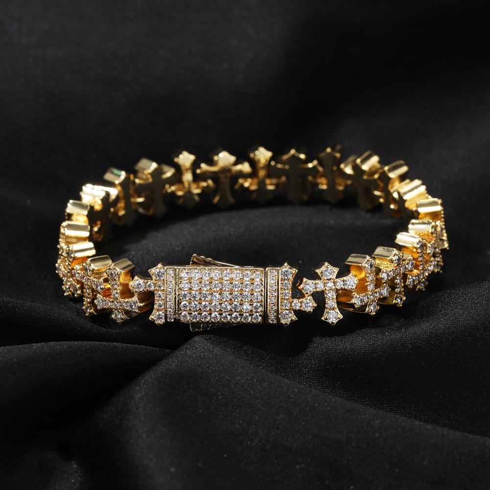 Hip Hop Copper Inlaid Zircon 11.5MM Cross Bracelet Unisex Bracelet Accessories