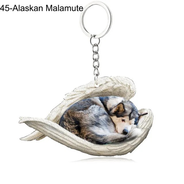 Simple Style Dog Cat Sleep Angel Pendant Backpack Keychain Car Keychain Animal Pet Decoration