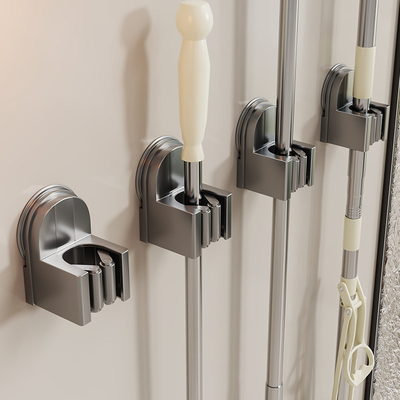 Suction Cup Mop Wall Clip, Bathroom No-drill Mop Rack, Broom Mop Holder Hook, Fixed Storage Rack