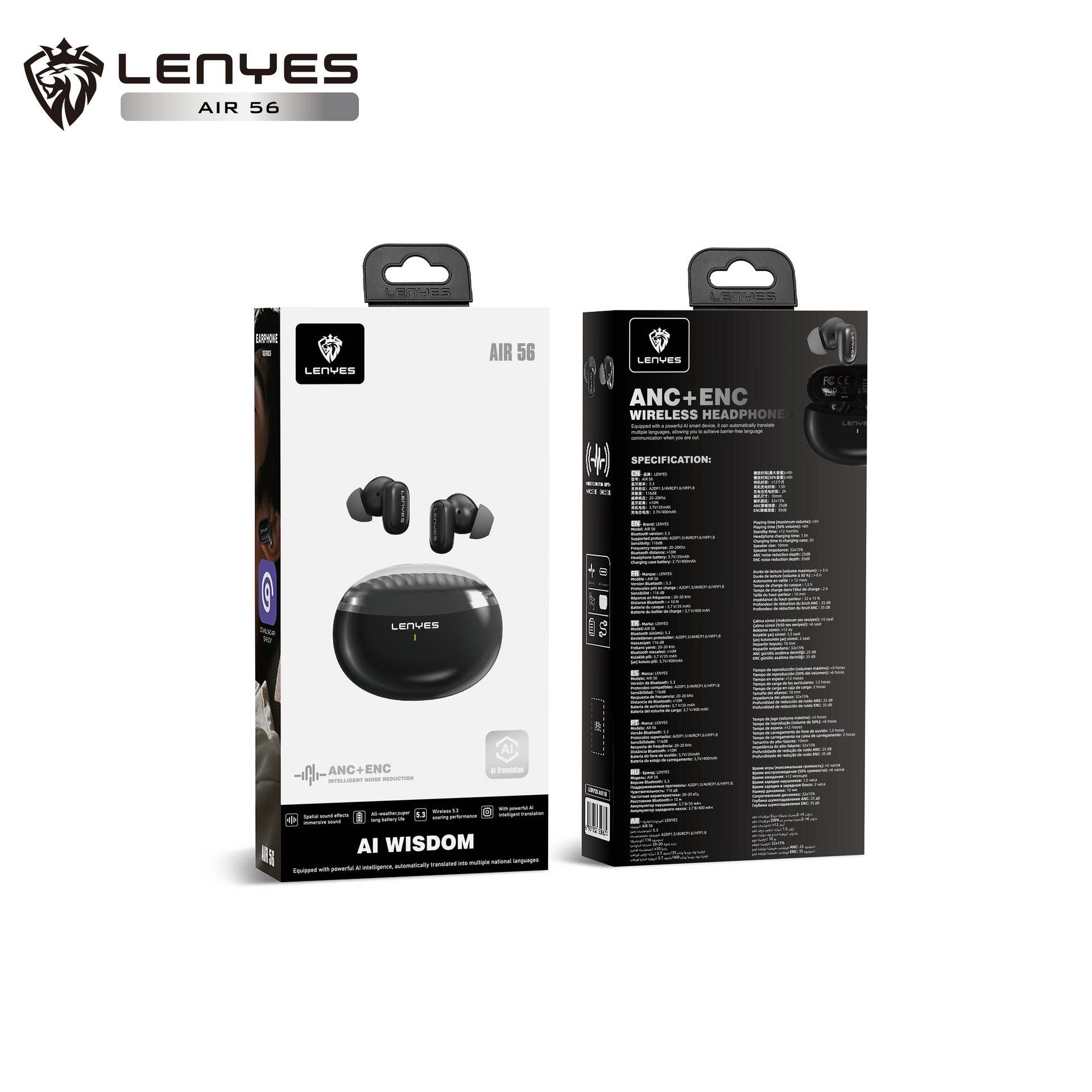 LENYES Cold Lion AI Translation In-Ear Bluetooth Headphones Dual Mic ENC HD Call ANC Noise Reduction TWS