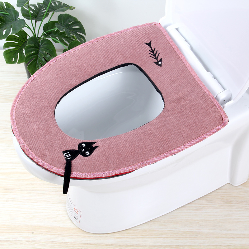 Four-season universal zipper plush toilet seat cover with handle household hotel B&B warm toilet seat cover