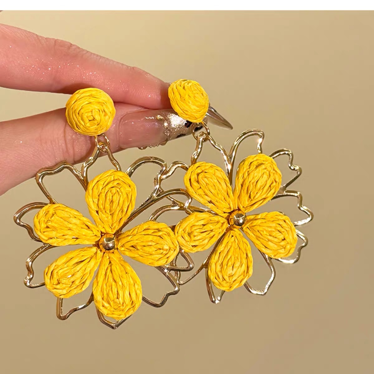 Bamboo rattan straw woven circle earrings women exaggerated earrings Bohemian ear accessories