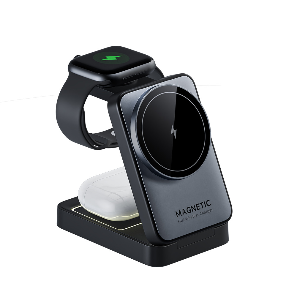 Wireless Charger Shenzhen Private Mold Patent Magnetic Foldable 3-in-1 Wireless Charger Fast Charge