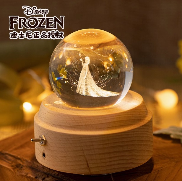 Frozen Crystal Ball Music Music Box Gift Princess Elsa Laser Engraved Inner Carving Night Light