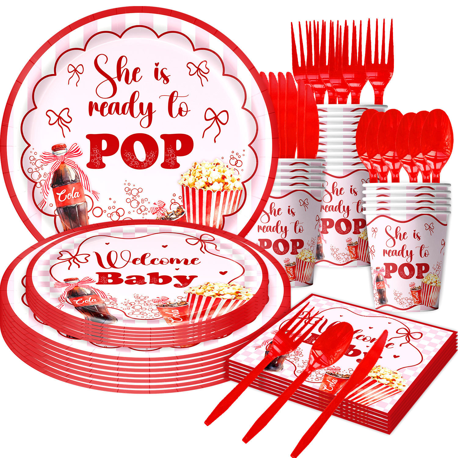 New Baby Shower Cola Popcorn Christening Theme Party Tableware Paper Plate Bunting Flag Tablecloth Decoration