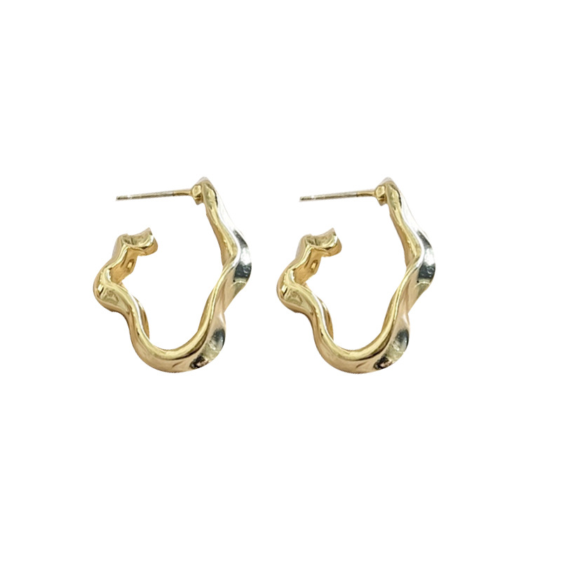 S925 silver needle irregular metallic ear studs hip-hop new earrings simple niche new ear accessories 6418