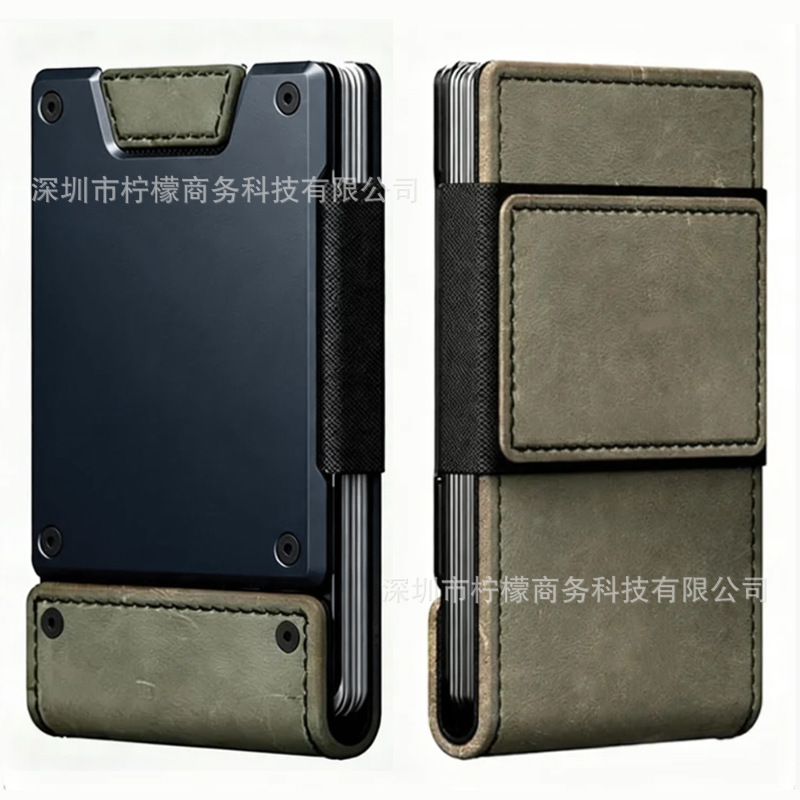 Metal Business Leather Card Holder Pull-out Aluminum Alloy RFID Anti-theft Card Sleeve Ultra-thin Card Clip