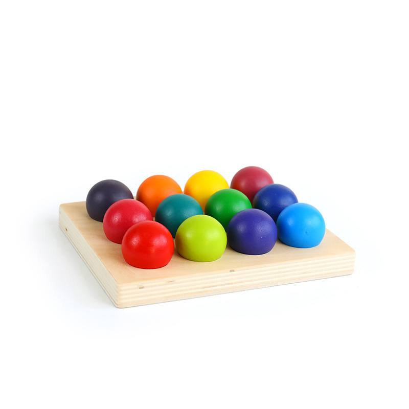 Wooden Rainbow Ball Matching Ball 12-color Sorting Board Color Cognition Matching Toy for Boys and Girls Early Education Enlightenment