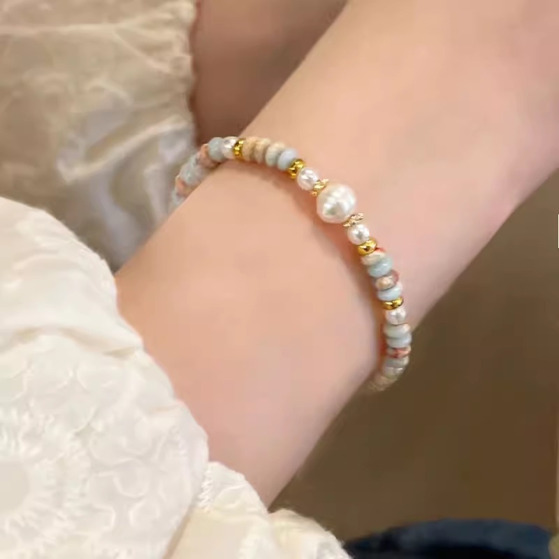 Freshwater pearl bracelet natural stone 24K real gold electroplated niche delicate commuting bead bracelet