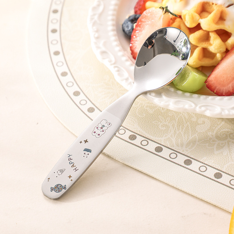 304 stainless steel children's spoon kindergarten cartoon baby food spoon feeding spoon silicone box