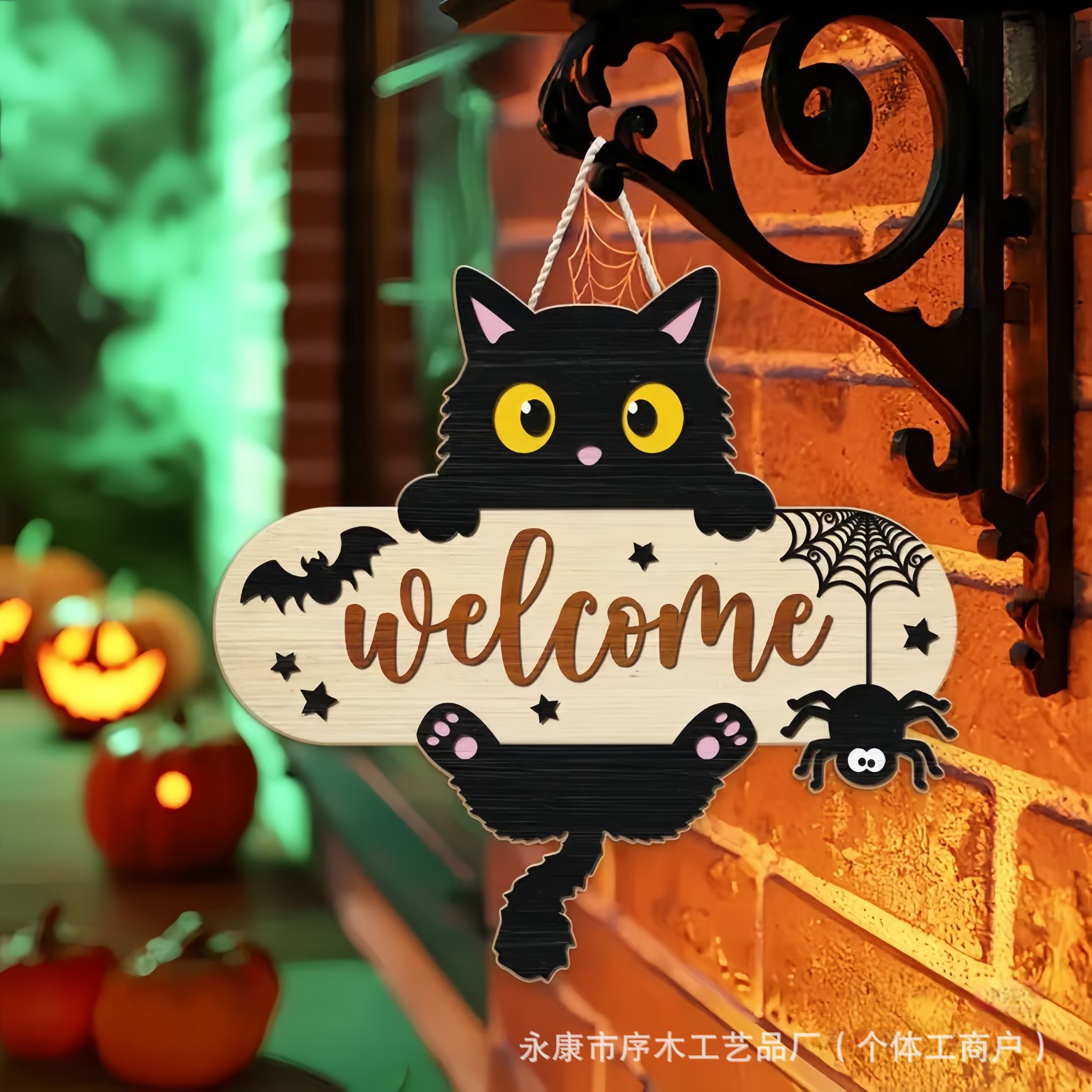 Halloween Wooden Craft Welcome Door Sign Hanging Ornament Holiday Door Sign Wall Sign Decoration