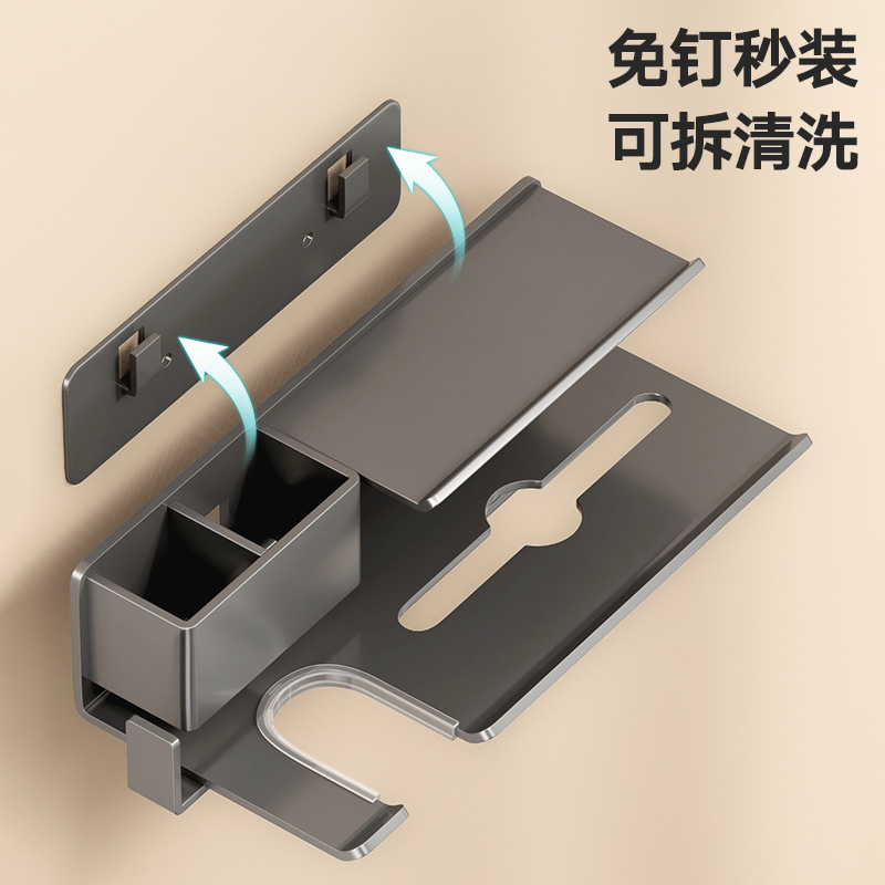 No-drilling Bathroom Hair Dryer Storage Bracket Toilet Wall-mounted Hair Dryer Cord Winder Tissue Hook Storage