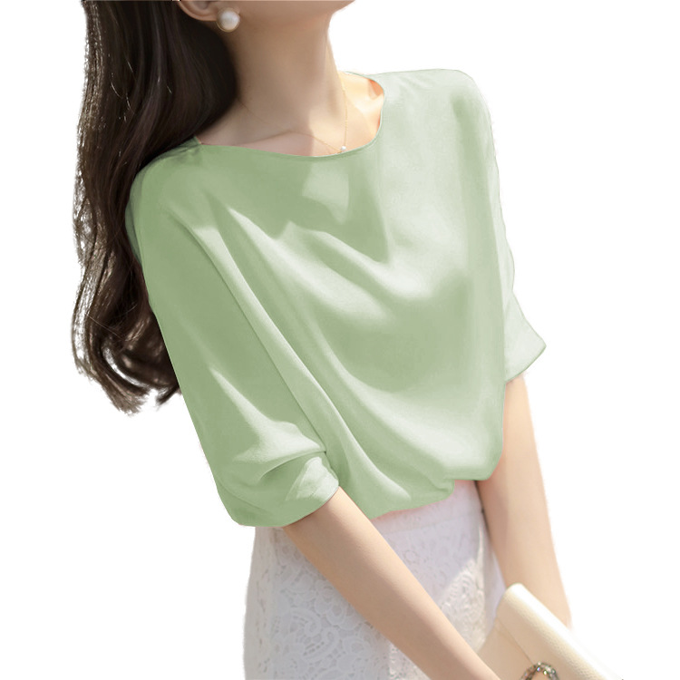 2026 Early Autumn S298 Small Lapel Blouse Women Summer Silk Top Half Sleeve Shirt
