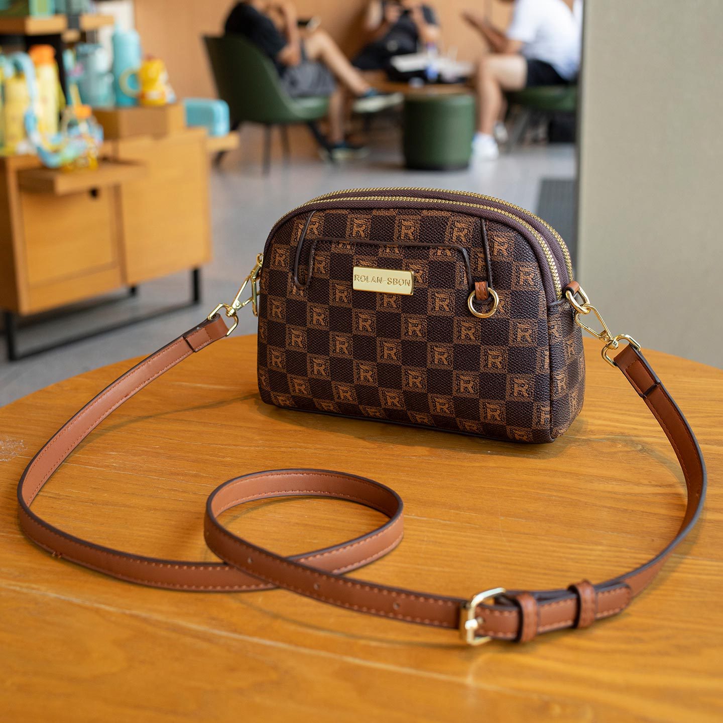 New checkerboard women's bag 2026 women's crossbody bag live streaming print texture bag