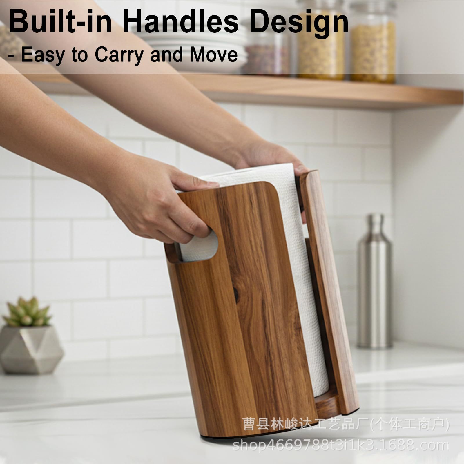 New kitchen countertop paper towel rack, wooden household tissue storage rack, multifunctional rotatable handle paper towel holder