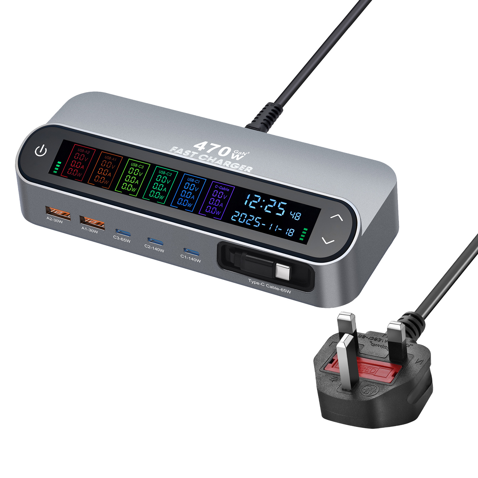 New 470W Retractable Cable Desktop Charger 405W Digital Display GaN PD Charger 140W Digital Display Direct Charger