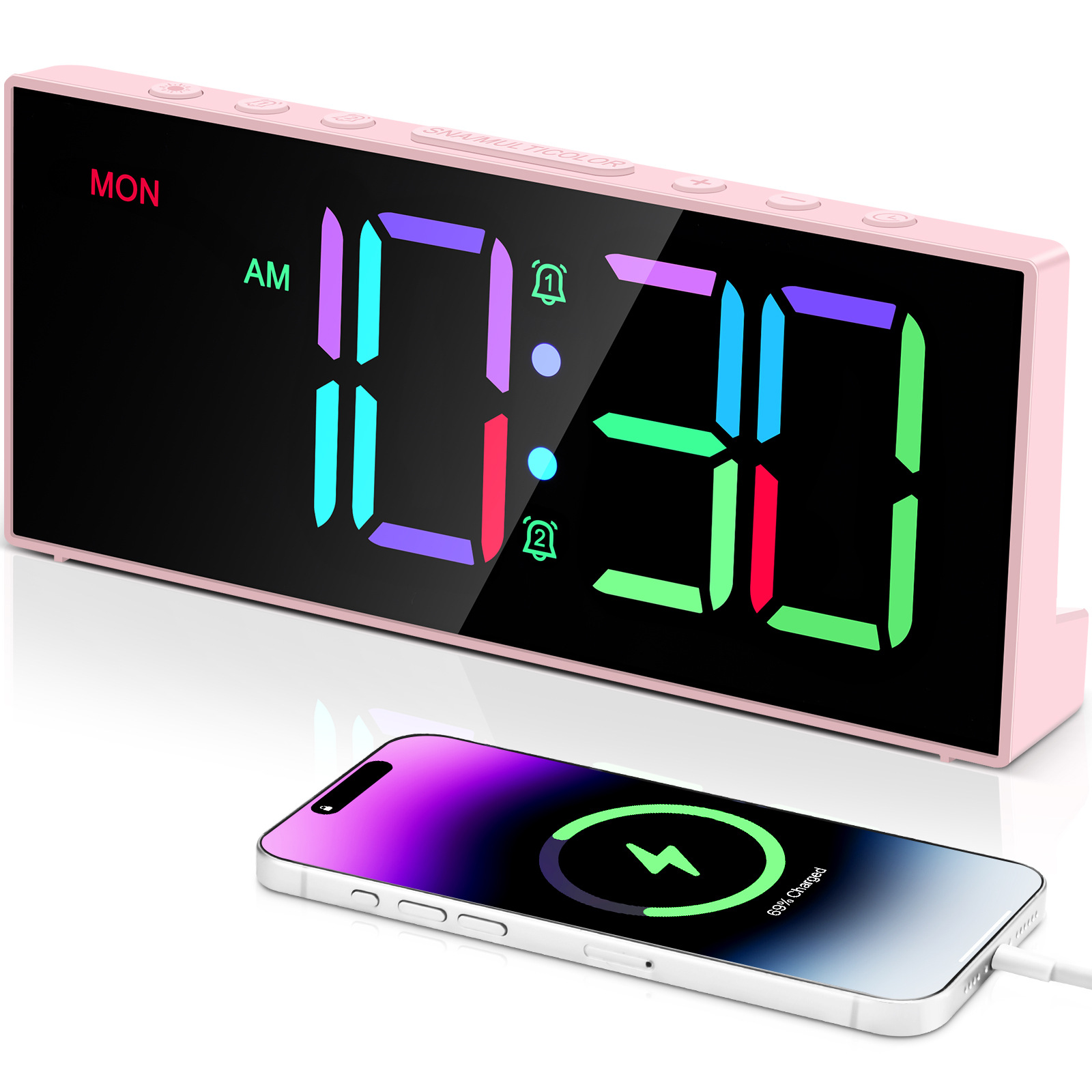 Colorful LED electronic clock RGB digital display clock office living room European decoration seven-color