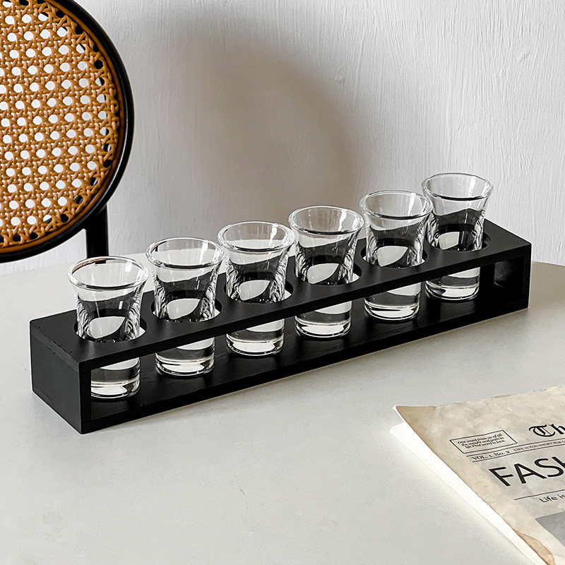 Barware set shot glass liquor glass rack bamboo household spirits glass glass rack bar small wine glass combination