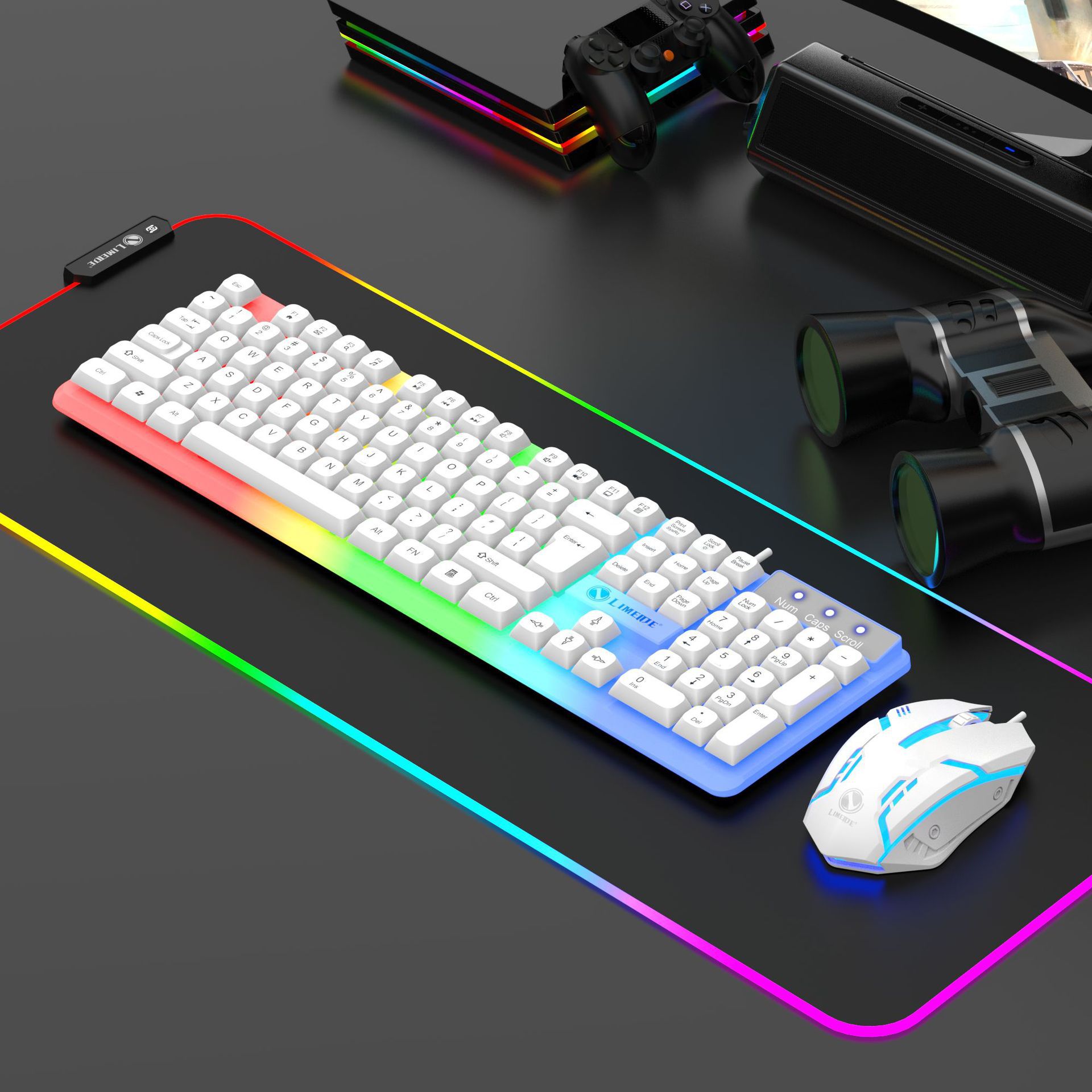 LIMEIDE Upgraded GTX350 Illuminated Keyboard Mouse USB Mechanical Feel Wired Spherical Keycap Set