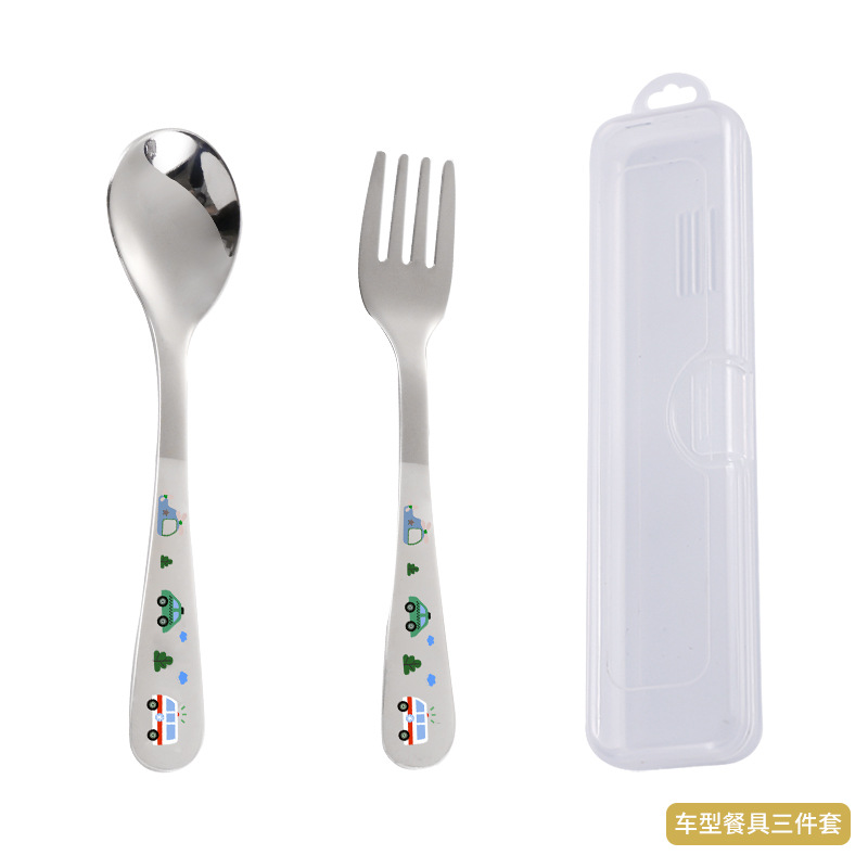304 stainless steel children's spoon fork animal cartoon car cute baby food learning spoon