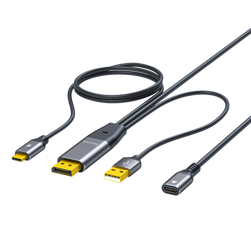 DP to Type-C connector with charging with dual USB cable video monitor DP to Type-C HD cable with power supply