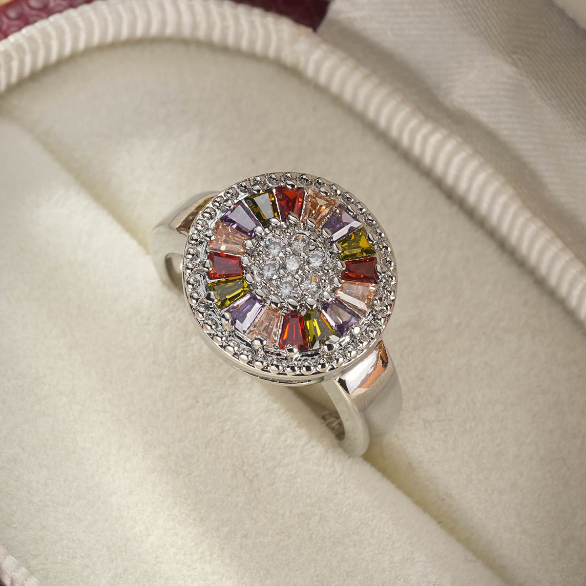 Colored Gemstone Ring Fashion Jewelry Rainbow Color Zircon Jewelry Flower Women's Ring