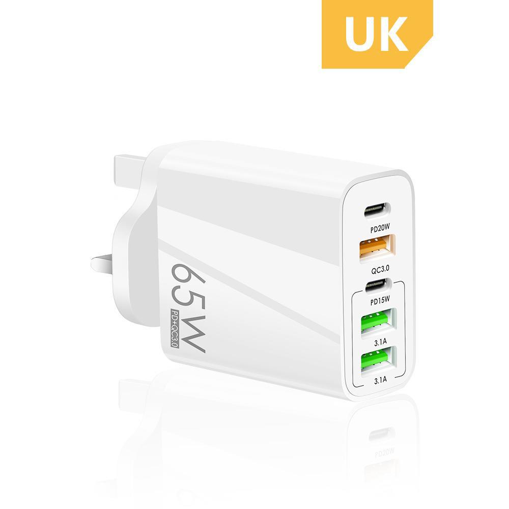 New PD65W Fast Charging Phone Charger 5V3.1A UK Plug PD+3USB Multi-Port Adapter Charging