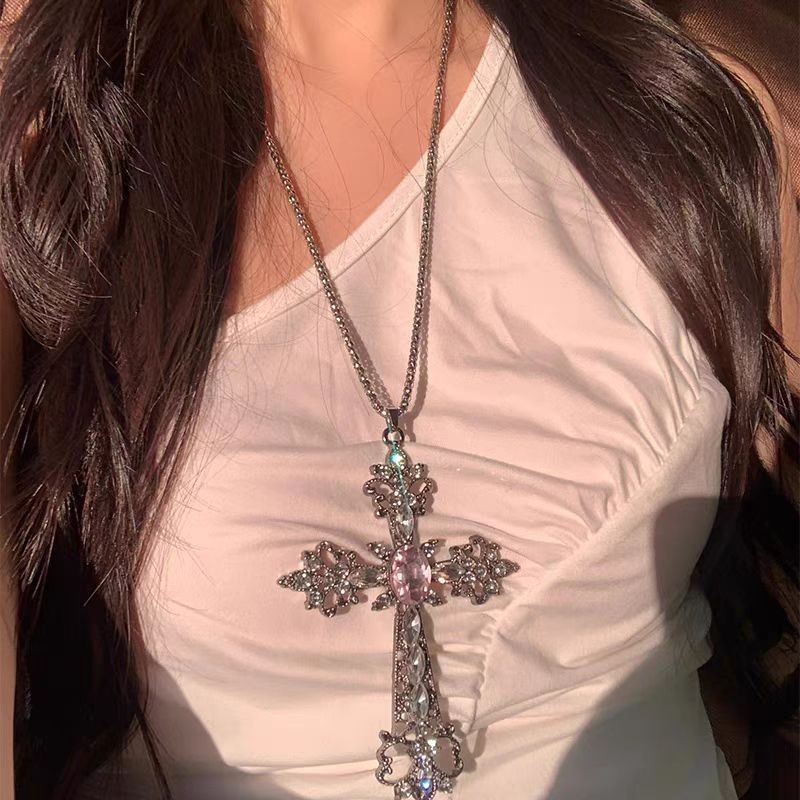 Multi-Layer Cross Tassel Necklace Court Style Collarbone Chain Sweet Cool Necklace for Women