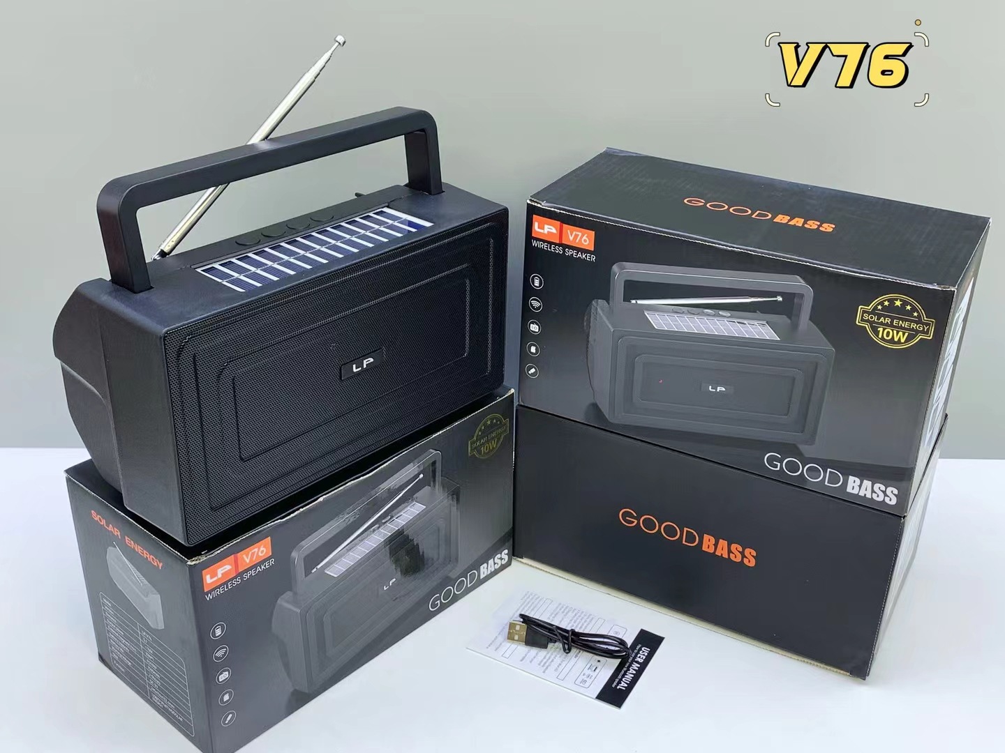 New LP-V76 Solar Bluetooth Speaker Outdoor High Power Subwoofer Portable Handle Radio Speaker