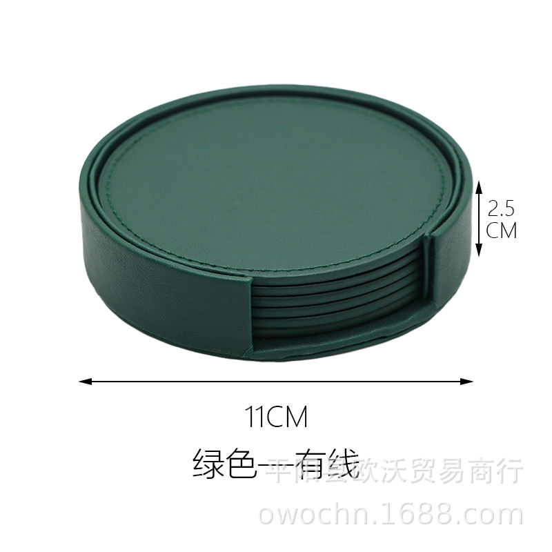 10cm round leather set leather coaster PU thickened coaster heat insulation pad edge sewing household coaster