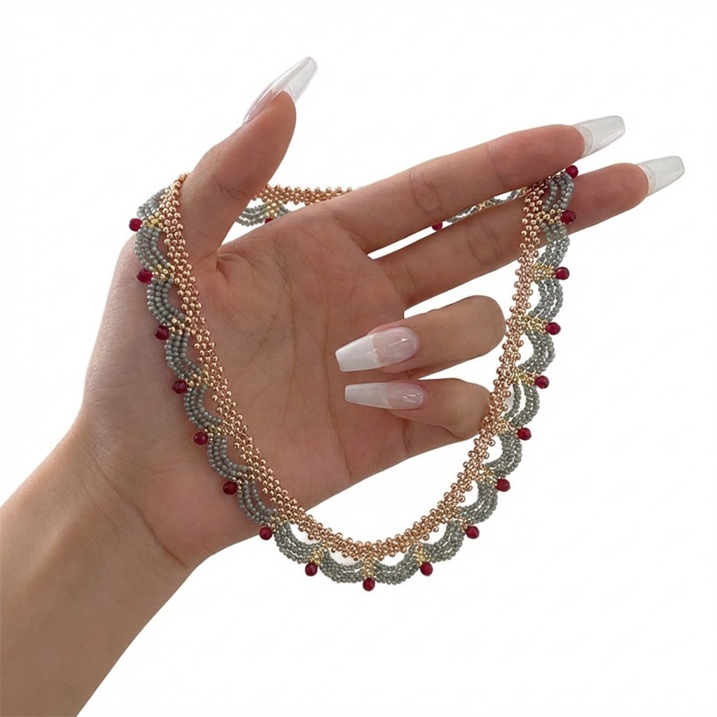 New Chinese Style Spring Summer Lace Red Blue Contrast Beaded Necklace Women National Style Accessories Choker Multi-layer Necklace