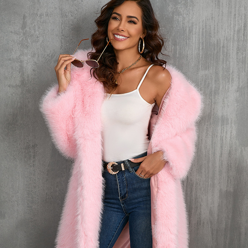 New autumn/winter imitation fox thickened long suit collar faux fur coat medium-long plush fur coat