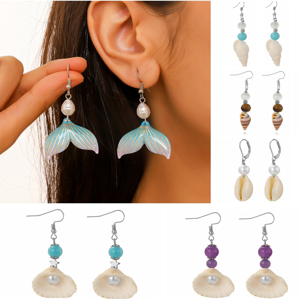 New ocean style earrings natural stone Bohemian shell earring set natural shell earrings