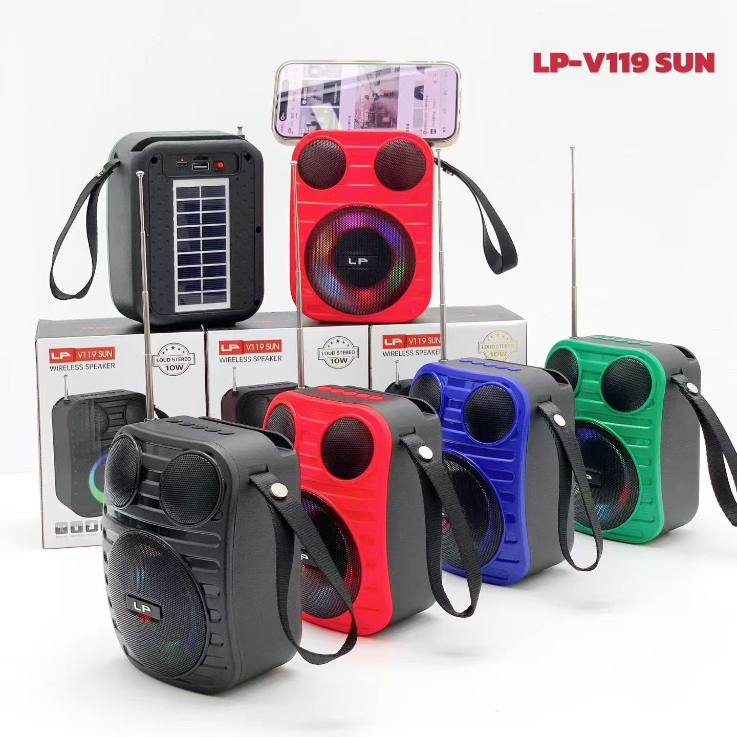 Solar LP-V119 SUN Wireless Bluetooth Speaker Outdoor Portable Mini Handle RGB Light Subwoofer