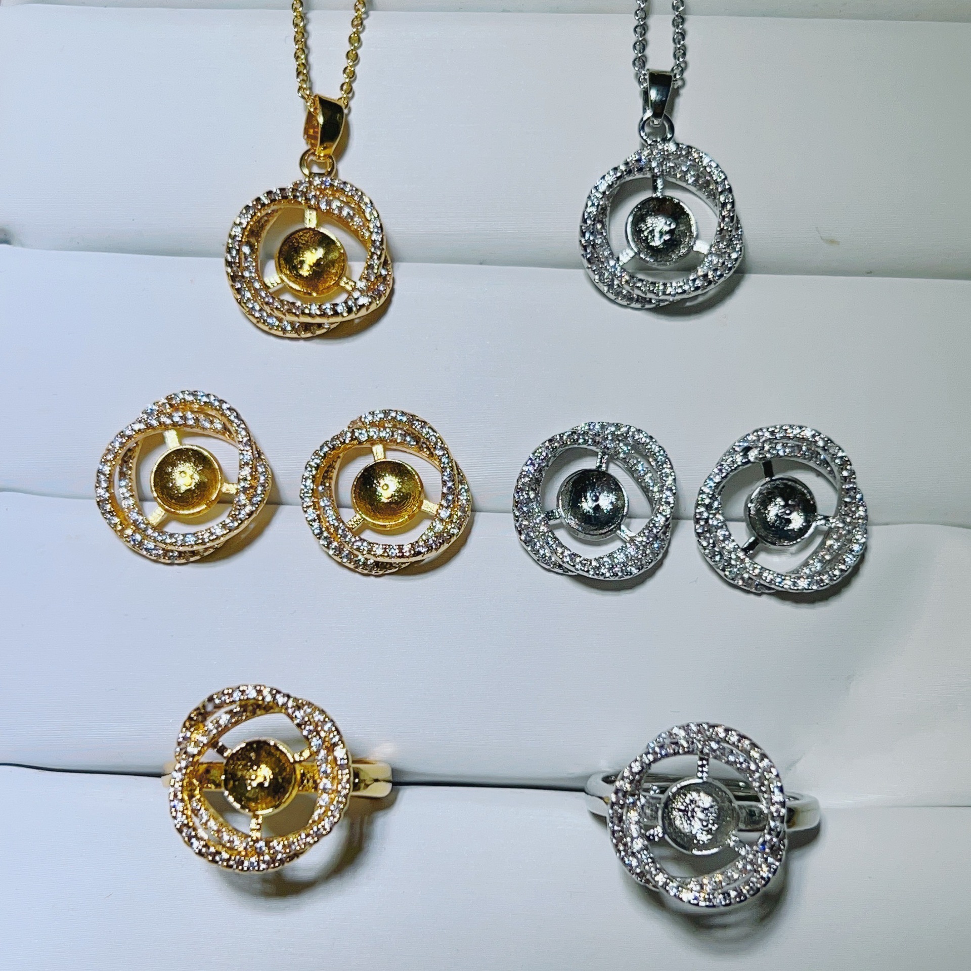 金色一套(不含珠不含链） · P4004同心圆耳钉