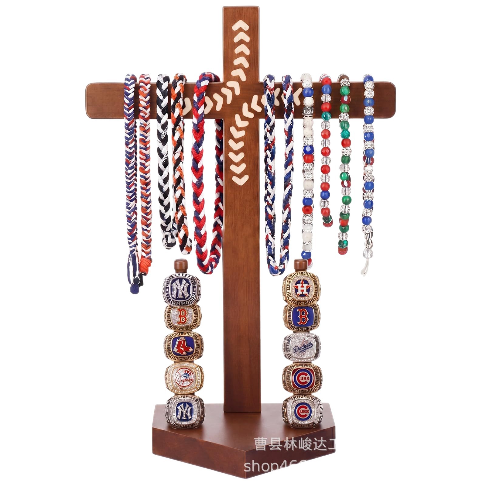 Desktop necklace storage rack, wooden softball ring multi-layer jewelry display stand, stall drip necklace stand