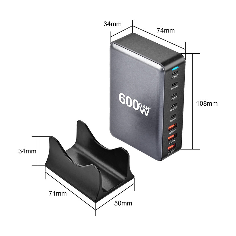 600W High Power GaN PD Fast Charging Head Desktop Charger Multi-Port USB Phone Apple Fast Charging