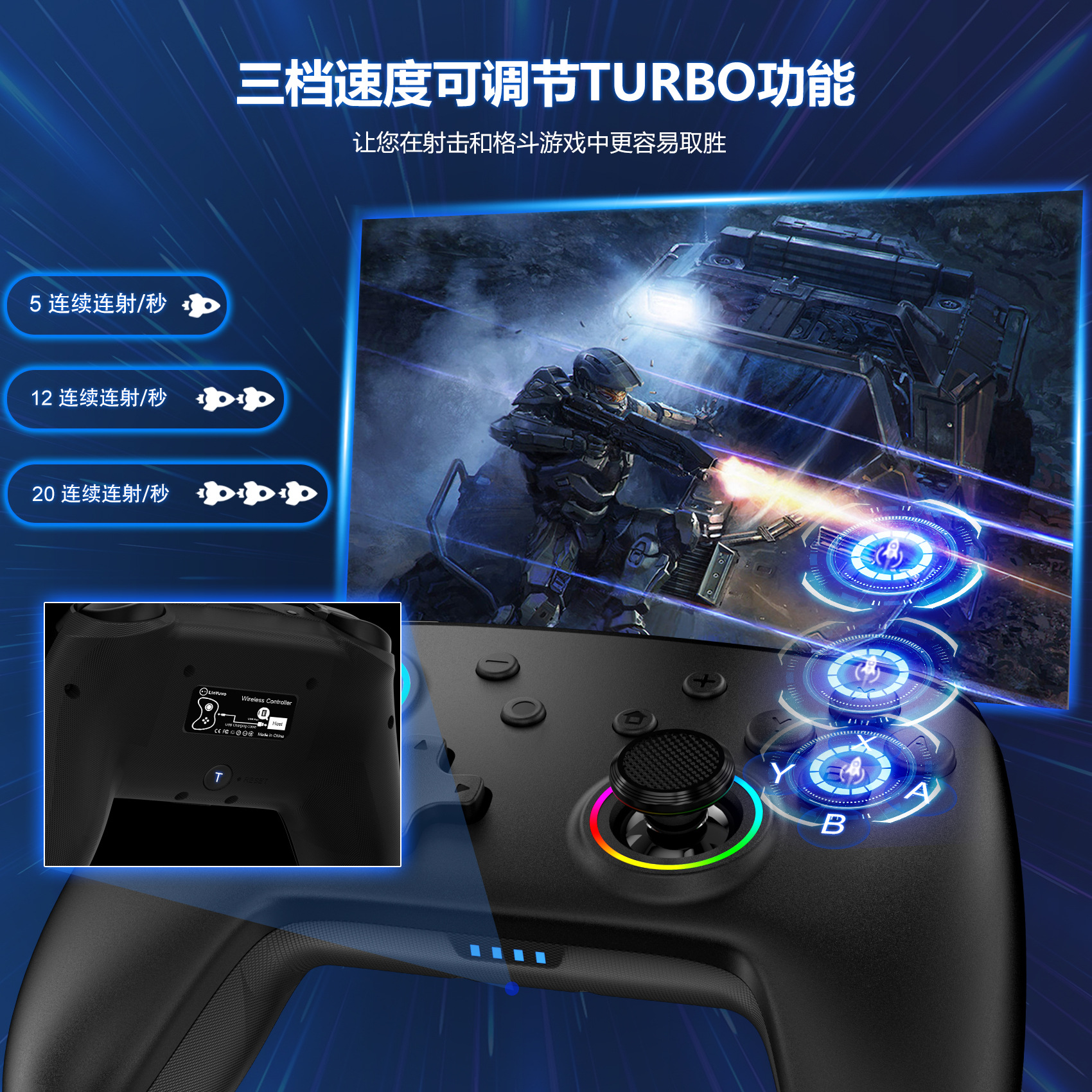 LinYuvo Lianyou switchpro handle joystick with light switchOLED game continuous fire game console dazzling light