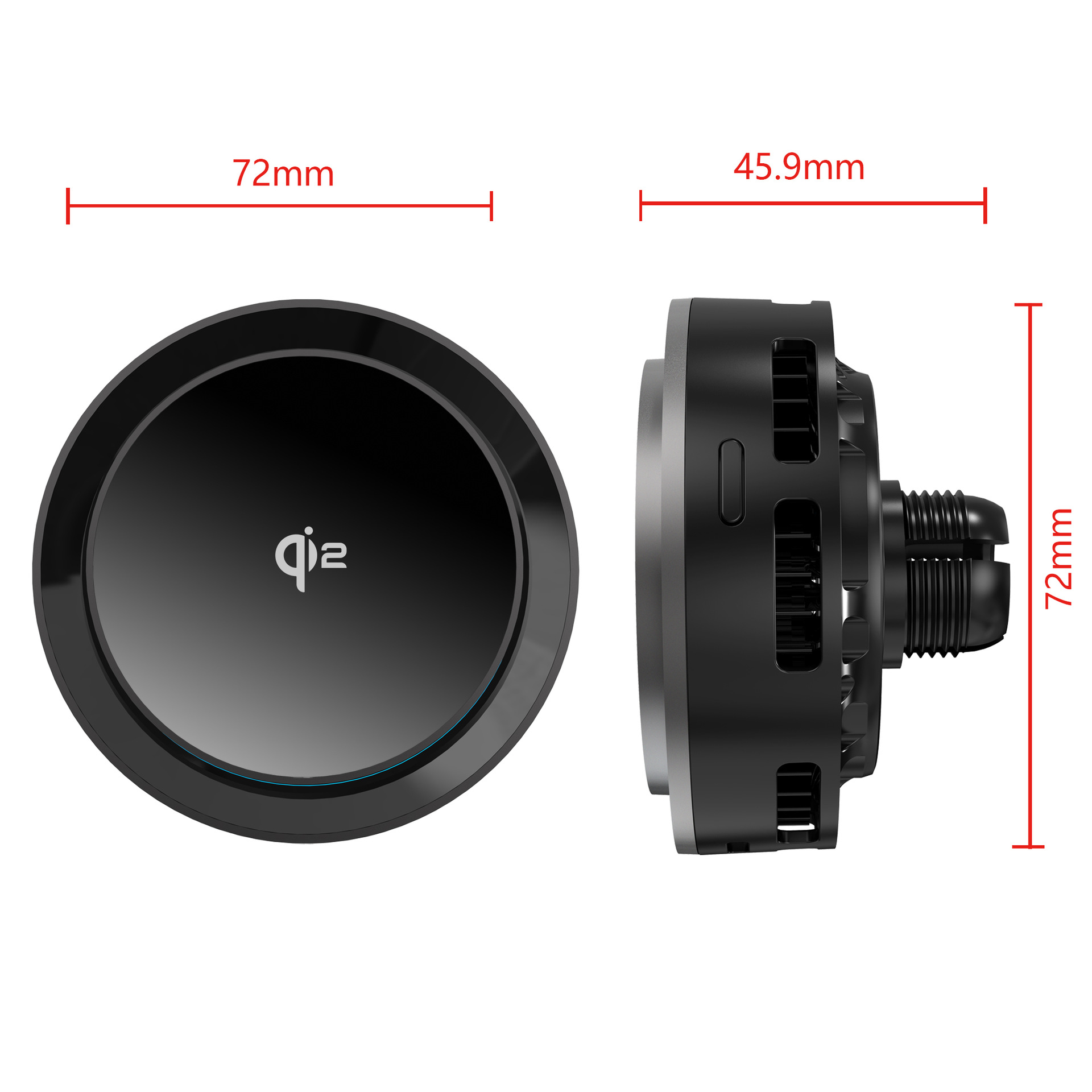 KC semiconductor cooling fan 15W Qi2 magnetic wireless car charger with RGB light button control