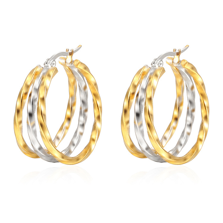 Stainless steel earrings for women, plated 18K two-tone ear clips, multi-layer ear accessories