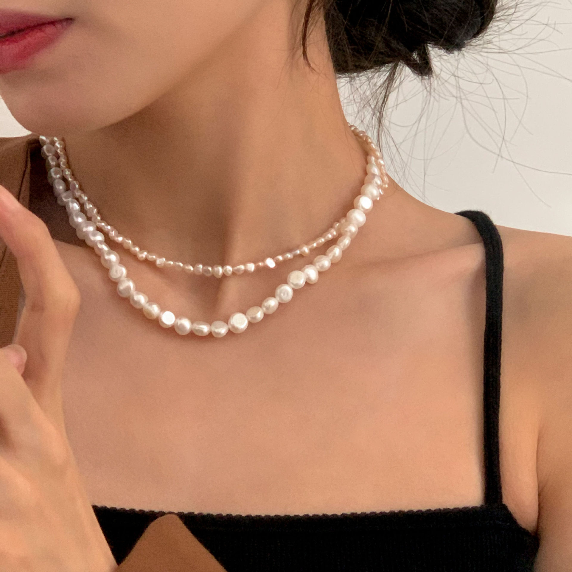 Natural Freshwater Pearl Necklace Women Baroque Collarbone Chain 14K Gold Plated Necklace Sweater Chain