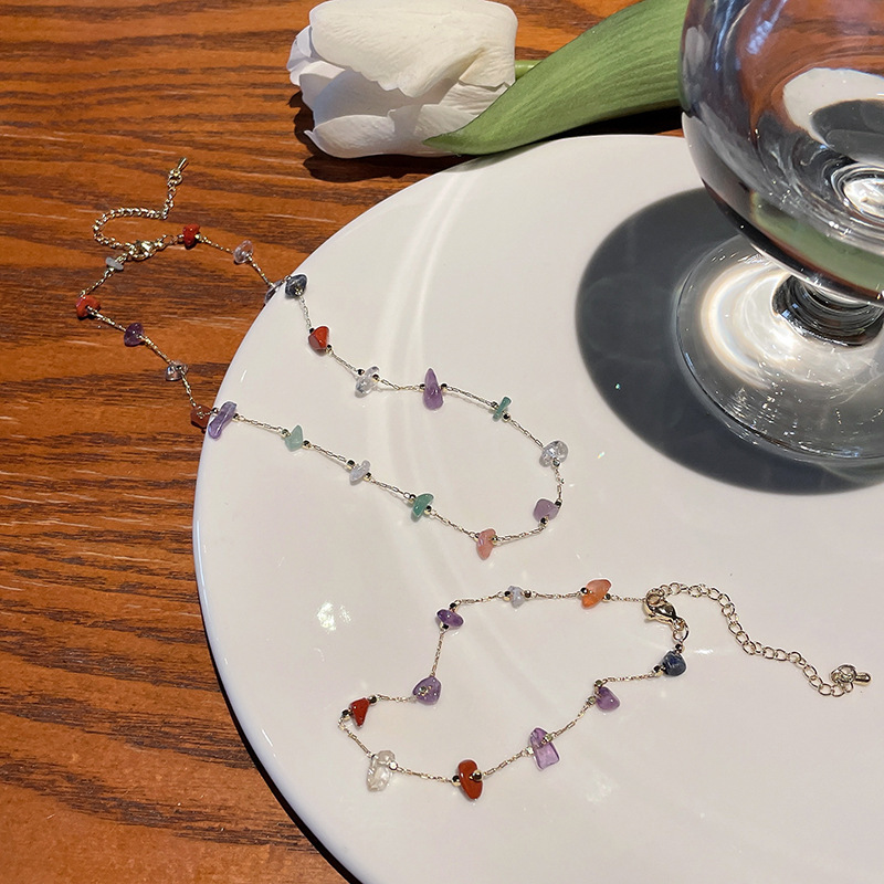 "Meet the Rainbow" Dopamine Colorful Cube Stone Necklace Sweet and Delicate Summer Layered Collarbone Chain