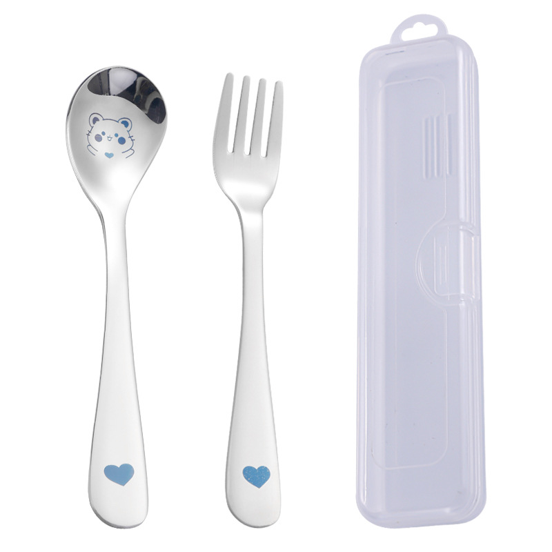 304 stainless steel spoon fork set children's cutlery cartoon spoon fork eating baby food spoon infant spoon