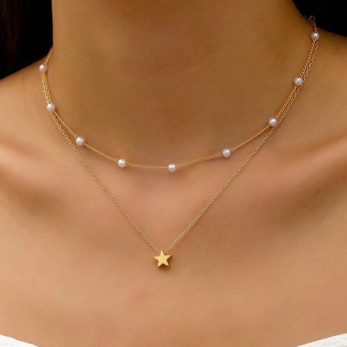 Jewelry Accessory Pearl Heart Pendant Necklace for Women Alloy Layered Collarbone Chain