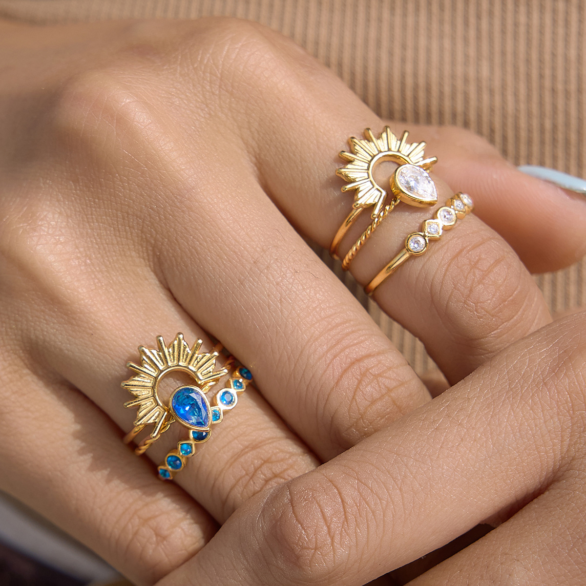 Jieding titanium steel natural stone ring niche hand jewelry stacking stainless steel accessories
